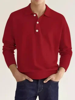 Men's Polo Shirt Collared Long Sleeves Buttons Sports T-Shirt Athletic Golf Polos Daily Shirts