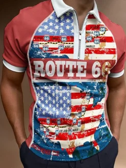 Men's Polo Shirt Printed Turndown Collar Short Sleeves Regular Fit Blue Smart Polo Shirts