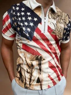 Men's Polo Shirt Printed Turndown Collar Short Sleeves Regular Fit Blue Smart Polo Shirts