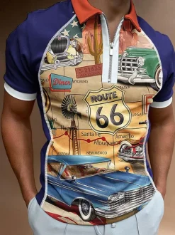 Men's Polo Shirt Printed Turndown Collar Short Sleeves Regular Fit Blue Smart Polo Shirts