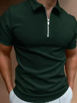 Men‘s Polo Shirt Turndown Collar Short Sleeves Zipper Regular Fit T-Shirts