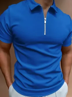 Men‘s Polo Shirt Turndown Collar Short Sleeves Zipper Regular Fit T-Shirts