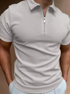 Men‘s Polo Shirt Turndown Collar Short Sleeves Zipper Regular Fit T-Shirts