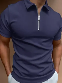 Men‘s Polo Shirt Turndown Collar Short Sleeves Zipper Regular Fit T-Shirts