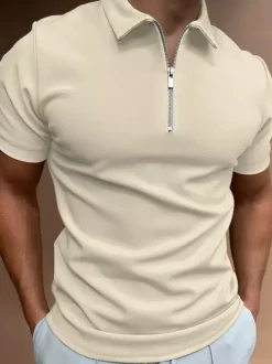 Men‘s Polo Shirt Turndown Collar Short Sleeves Zipper Regular Fit T-Shirts
