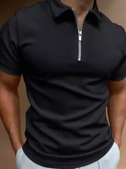 Men‘s Polo Shirt Turndown Collar Short Sleeves Zipper Regular Fit T-Shirts