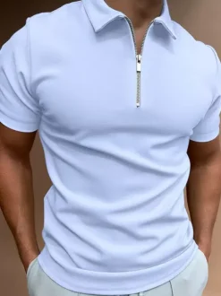 Men‘s Polo Shirt Turndown Collar Short Sleeves Zipper Regular Fit T-Shirts