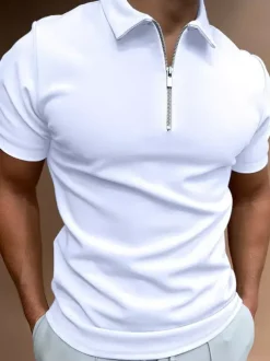 Men‘s Polo Shirt Turndown Collar Short Sleeves Zipper Regular Fit T-Shirts