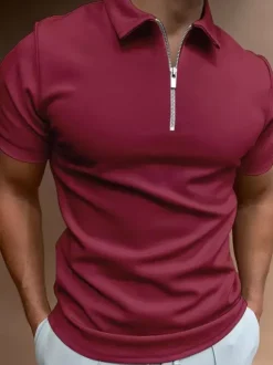 Men‘s Polo Shirt Turndown Collar Short Sleeves Zipper Regular Fit T-Shirts