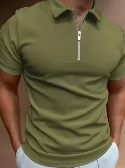 Men‘s Polo Shirt Turndown Collar Short Sleeves Zipper Regular Fit T-Shirts