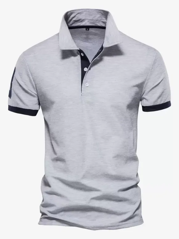Men's Polo Shirt Turn-Down Collar Short Sleeves Classic Buttons Dark Navy Blue Top