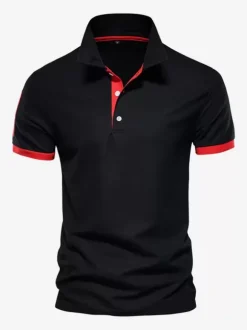 Men's Polo Shirt Turn-Down Collar Short Sleeves Classic Buttons Dark Navy Blue Top