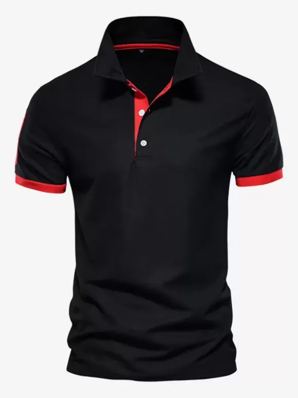 Men's Polo Shirt Turn-Down Collar Short Sleeves Classic Buttons Dark Navy Blue Top