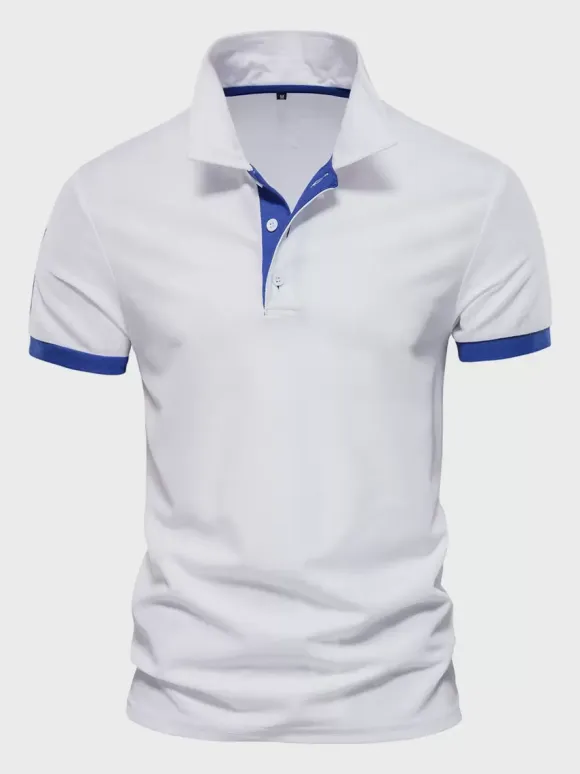 Men's Polo Shirt Turn-Down Collar Short Sleeves Classic Buttons Dark Navy Blue Top