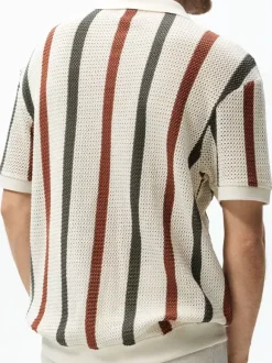 Men's Polo Shirt Turn-Down Collar Short Sleeve Striped Buttons Vintage Top