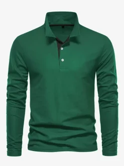 Men's Polo Shirt Turndown Collar Long Sleeves Logos Regular Fit Gray Fashion Polo Shirts