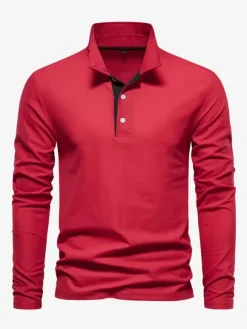 Men's Polo Shirt Turndown Collar Long Sleeves Logos Regular Fit Gray Fashion Polo Shirts