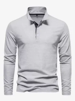 Men's Polo Shirt Turndown Collar Long Sleeves Logos Regular Fit Gray Fashion Polo Shirts