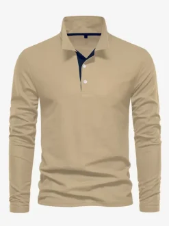 Men's Polo Shirt Turndown Collar Long Sleeves Logos Regular Fit Gray Fashion Polo Shirts