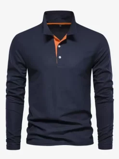 Men's Polo Shirt Turndown Collar Long Sleeves Logos Regular Fit Gray Fashion Polo Shirts