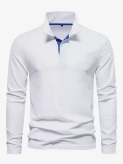 Men's Polo Shirt Turndown Collar Long Sleeves Logos Regular Fit Gray Fashion Polo Shirts