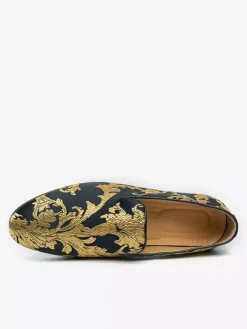Men's Prom Shoes Satin Round Toe Emboriderd Slip On Shoes
