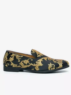 Men's Prom Shoes Satin Round Toe Emboriderd Slip On Shoes