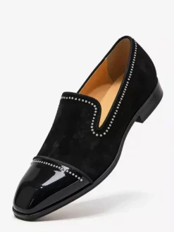 Men's Prom Shoes Square Toe Rhinestones Patchwork Slip On Loafers Dress Shoes