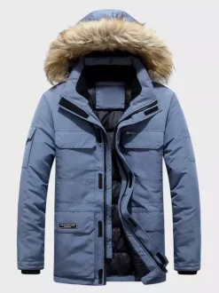 Men's Puffer Coat Thickened Mid-Length Hooded Parka Coat