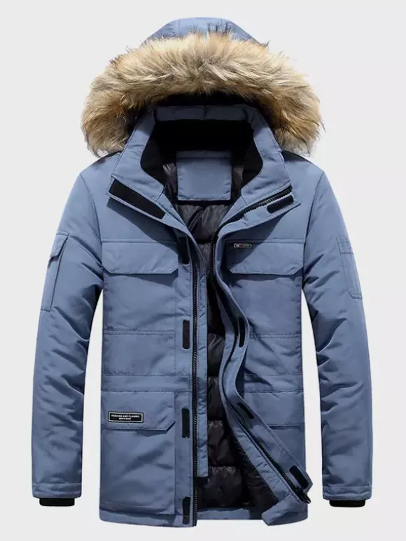 Men's Puffer Coat Thickened Mid-Length Hooded Parka Coat
