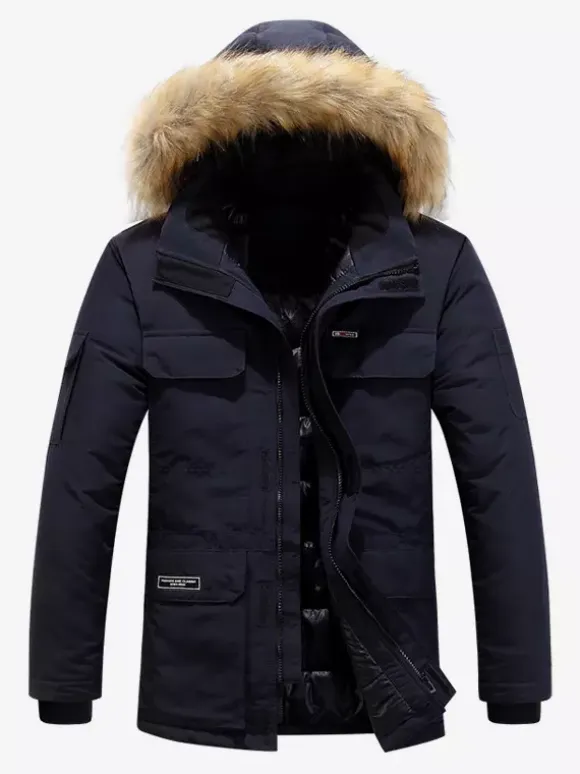 Men's Puffer Coat Thickened Mid-Length Hooded Parka Coat