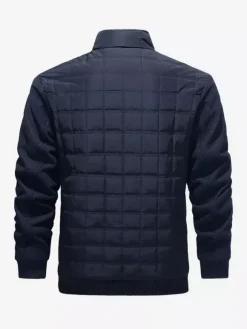 Men 's Quilted Jackets Long Sleeve Single Vertical Zippered Chest Pocket And Side Pockets Coats With Ribbed Cuffs And Hem Design