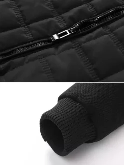 Men 's Quilted Jackets Long Sleeve Single Vertical Zippered Chest Pocket And Side Pockets Coats With Ribbed Cuffs And Hem Design