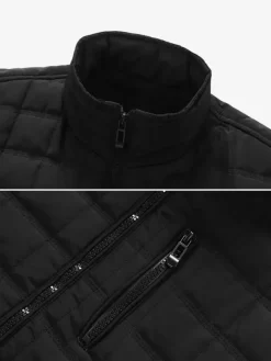 Men 's Quilted Jackets Long Sleeve Single Vertical Zippered Chest Pocket And Side Pockets Coats With Ribbed Cuffs And Hem Design