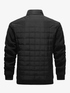 Men 's Quilted Jackets Long Sleeve Single Vertical Zippered Chest Pocket And Side Pockets Coats With Ribbed Cuffs And Hem Design