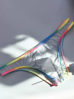 Men's Rainbow Trim Ice Silk Briefs Underwear