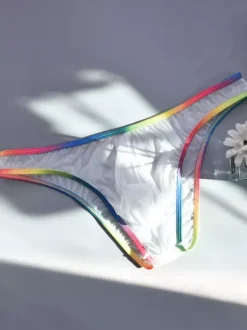 Men's Rainbow Trim Ice Silk Briefs Underwear