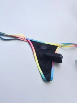 Men's Rainbow Waistband Separate Pouch Sheer See-Through Mesh Thong Underwear