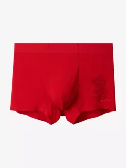 Men’s Red Underwear And Socks Set For Birth Year Seamless Mid-Rise Red Briefs