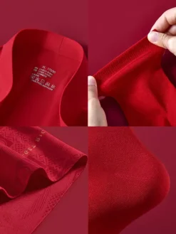 Men’s Red Underwear And Socks Set For Birth Year Seamless Mid-Rise Red Briefs