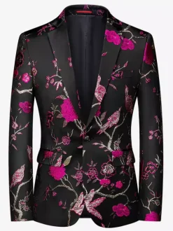 Men's Retro Polyester Long Sleeves Stage Performance Business Casual Suit Top Burgundy