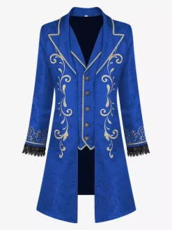 Men's Retro Stempunk Long Coat Long Sleeves Embroidery Vintage Victorian Coat