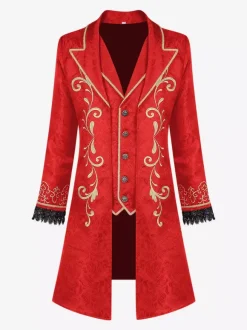 Men's Retro Stempunk Long Coat Long Sleeves Embroidery Vintage Victorian Coat
