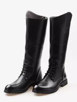 Men's Riding Boots Black Round Toe Lace Up Knee High Boots