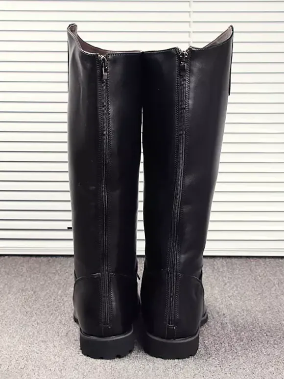 Men's Riding Boots Black Round Toe Lace Up Knee High Boots