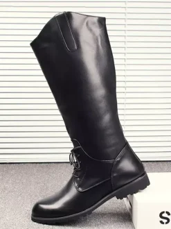 Men's Riding Boots Black Round Toe Lace Up Knee High Boots
