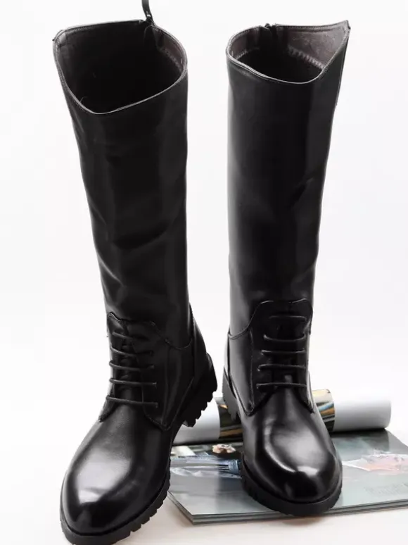Men's Riding Boots Black Round Toe Lace Up Knee High Boots