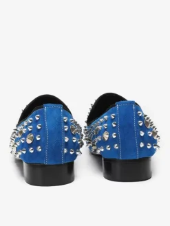 Mens Rivets Loafer Cowhide Blue Slip On Spikes Prom Wedding Shoes