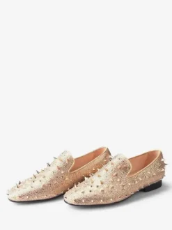Men's Rivets Loafer Gold Yellow Velvet Slippers Slip-On Spikes Round Toe Suede Upper Prom Party Wedding