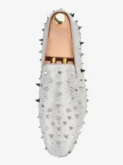 Men's Rivets Loafer Gold Yellow Velvet Slippers Slip-On Spikes Round Toe Suede Upper Prom Party Wedding